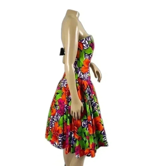 AJ Bari Dress 8 Women Floral Fit Flare Strapless All Over Print Bow Zip Formal - Picture 3 of 10